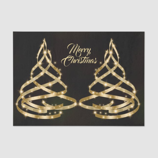 Christmas Shiny Golden Ribbon Tree Sparkle Black Seidenpapier (Vorderseite)