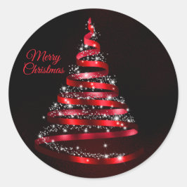 Christmas Shiny Red Ribbon Tree Sparkle Black Runder Aufkleber
