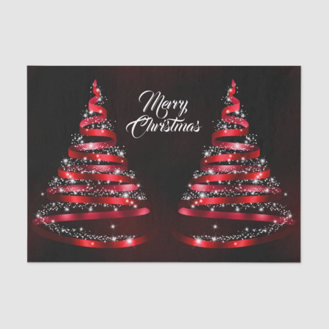 Christmas Shiny Red Ribbon Tree Sparkle Black Seidenpapier (Vorderseite)