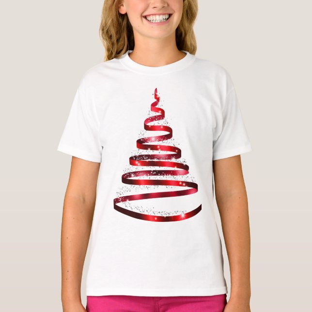 Christmas Shiny red Ribbon Tree Sparkle T-Shirt (Vorderseite)