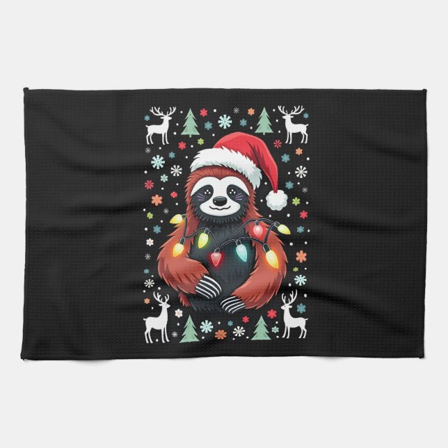 Christmas Shirt for Sloth Lover Gift Santa Buffalo Geschirrtuch (Horizontal)
