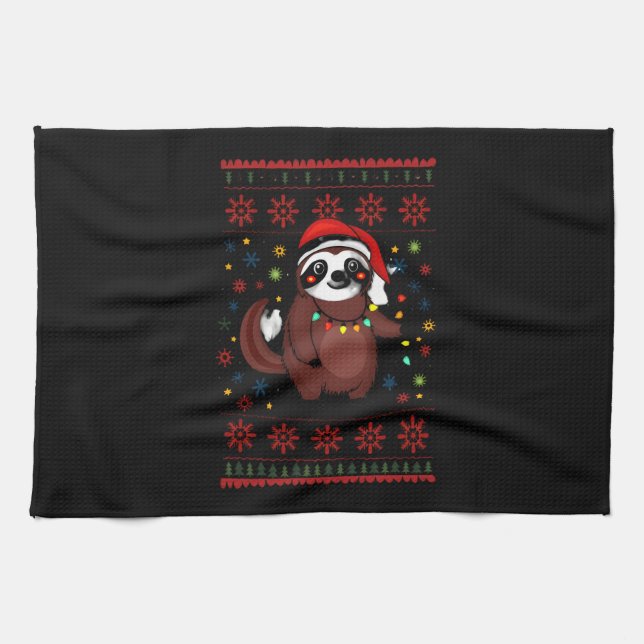 Christmas Shirt for Sloth Lover Gift Santa Buffalo Geschirrtuch (Horizontal)