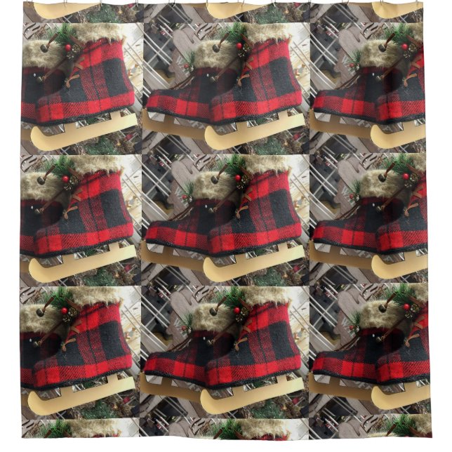 CHRISTMAS SHOWER CURTAIN DES EISEN SKATERS DUSCHVORHANG (Vorderseite)