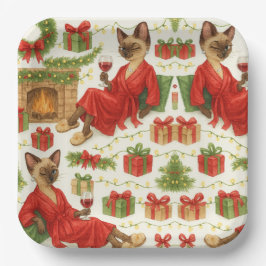 Christmas Siamese Cat is celebrating at home Pappteller