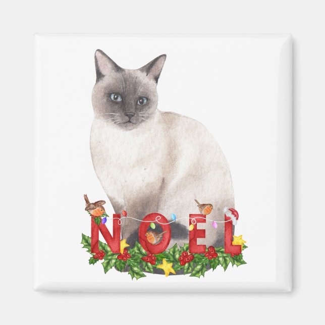 Christmas Siamese Cat Watercolor Magnet (Vorne)