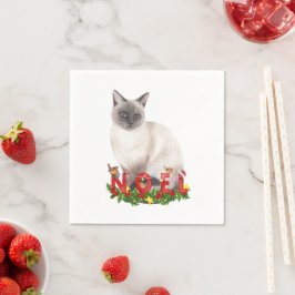 Christmas Siamese Cat Watercolor Serviette