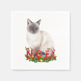 Christmas Siamese Cat Watercolor Serviette