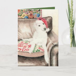 Christmas SIlken Windhound Puppy Cards Feiertagskarte