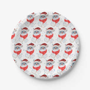 Christmas Silver And White Cat With Santa Hat Pappteller