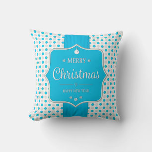 Christmas Silver-Blue Polka Dots Pillow Kissen