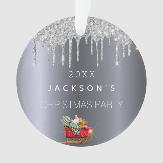 Christmas silver glitter drip old red sleigh ornament (Vorderseite)