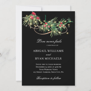 Christmas Simple Floral auf Black Christlich Weddi Einladung