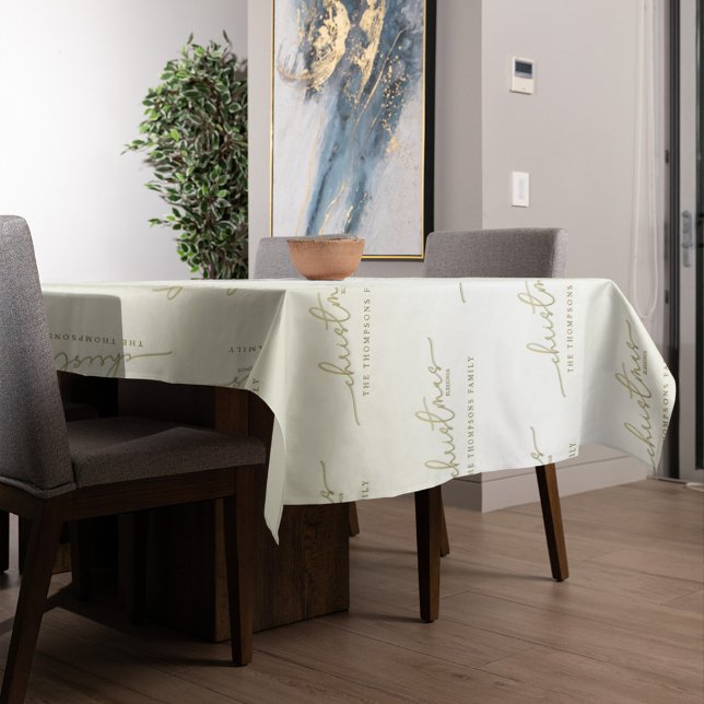 Christmas Simple Gold Calligraphy Script Segings Tischdecke (Merry Christmas holiday gold calligraphy script table cloth)