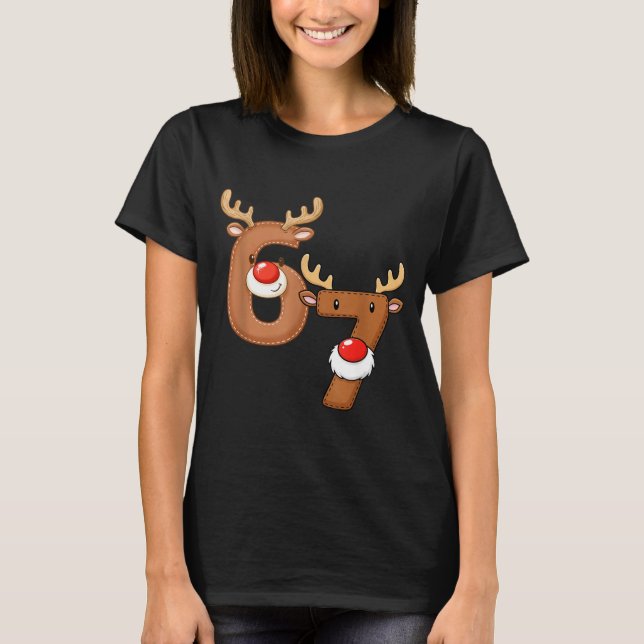 Christmas Six Seven 6 7 Meme Reindeer Boys Girls M T-Shirt (Vorderseite)