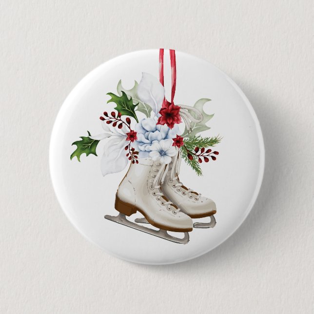Christmas skating shoes with flowers and leaves button (Vorderseite)