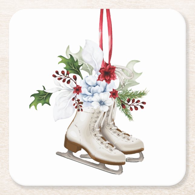 Christmas skating shoes with flowers and leaves rechteckiger pappuntersetzer (Vorderseite)