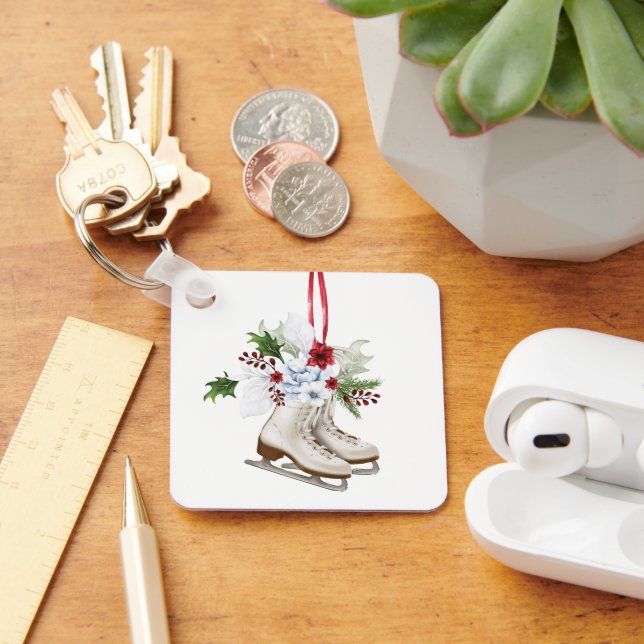 Christmas skating shoes with flowers and leaves schlüsselanhänger (Schreibtisch)