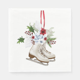 Christmas skating shoes with flowers and leaves serviette