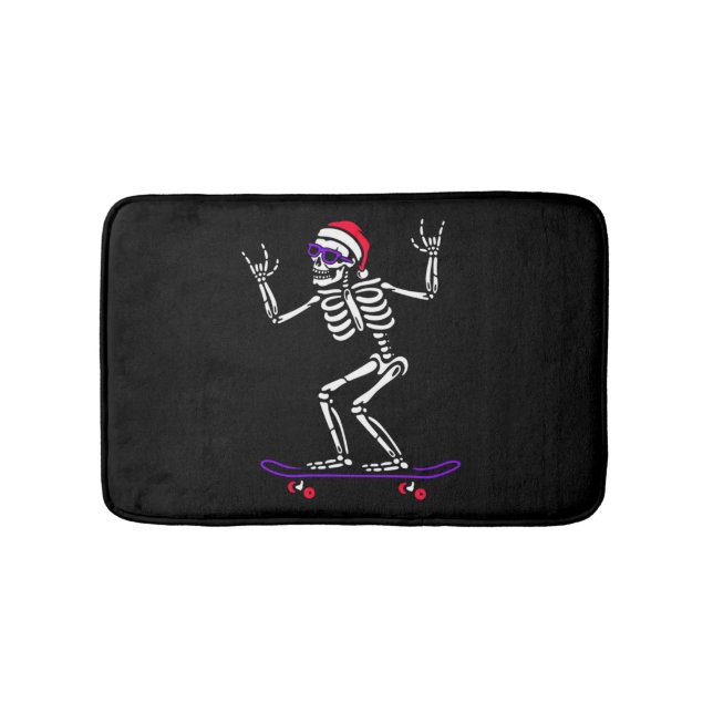 CHRISTMAS SKELETON AUF SKATEBOARD FUNNY XMAS BADEMATTE (Vorderseite)