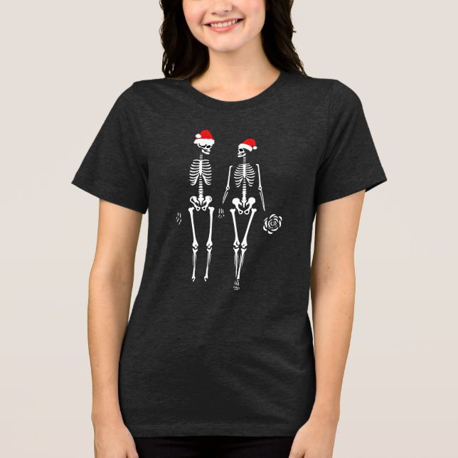 Christmas Skeleton Couple Newly Wed Matching Tri-Blend Shirt (Vorderseite)
