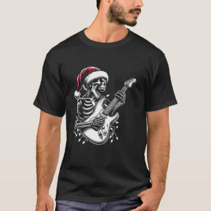 Christmas Skeleton Gitarre Weihnachtsmannmütze Git T-Shirt
