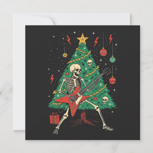 Christmas Skeleton Gitarrist Feiertagskarte (Vorderseite)