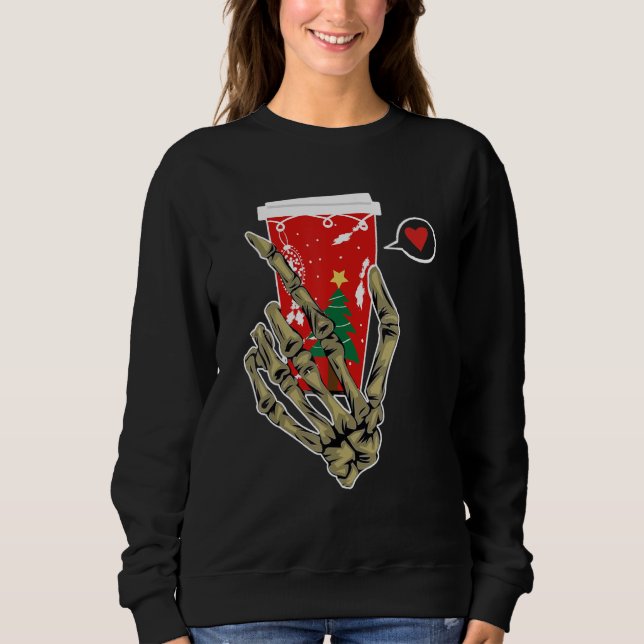 Christmas Skeleton Hand Drinking Coffee Latte Paja Sweatshirt (Vorderseite)