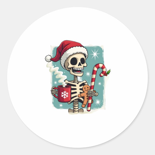 Christmas Skeleton Hot Chocolate Xmas Men Women Ki Runder Aufkleber (Vorderseite)