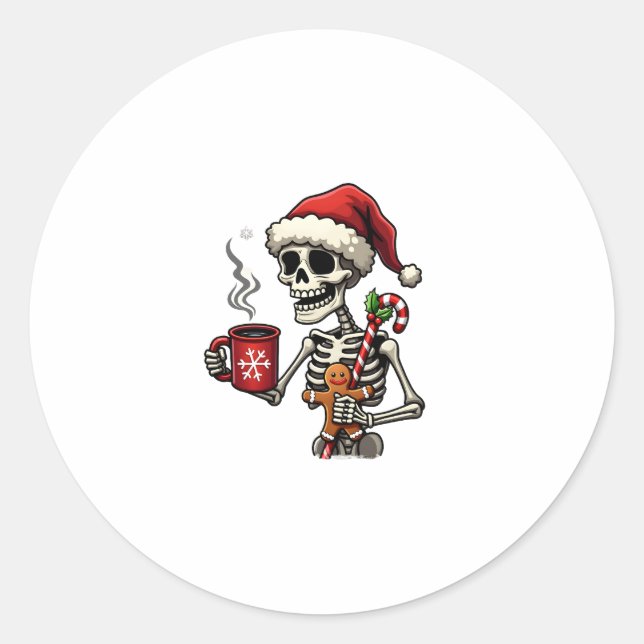 Christmas Skeleton Hot Chocolate Xmas Men Women Ki Runder Aufkleber (Vorderseite)