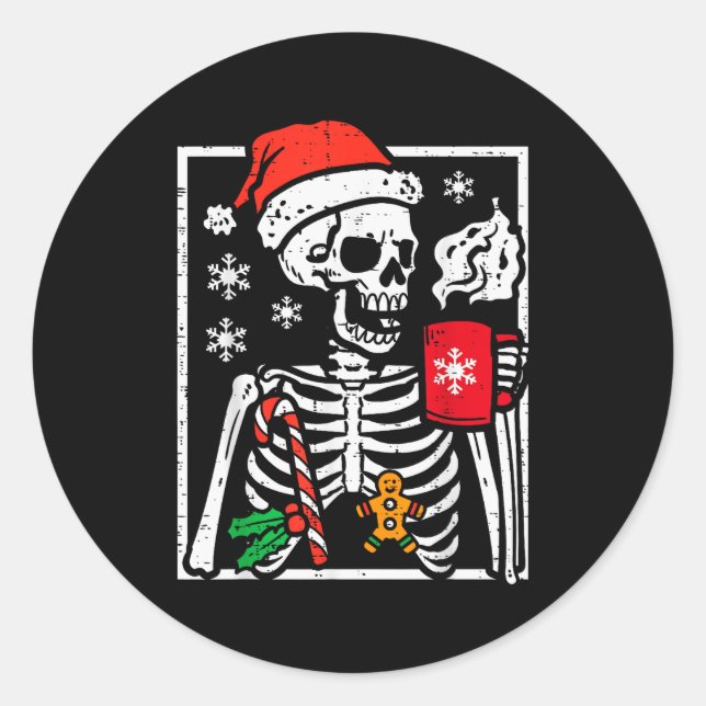 Christmas Skeleton Hot Chocolate Xmas Men Women Ki Runder Aufkleber (Vorderseite)