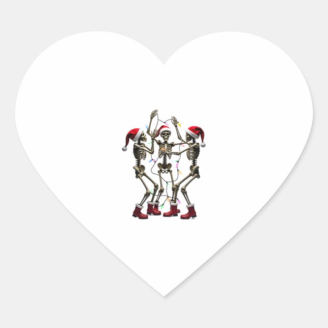 Christmas Skeleton Santa Dancing Lights (1) Herz-Aufkleber (Vorderseite)