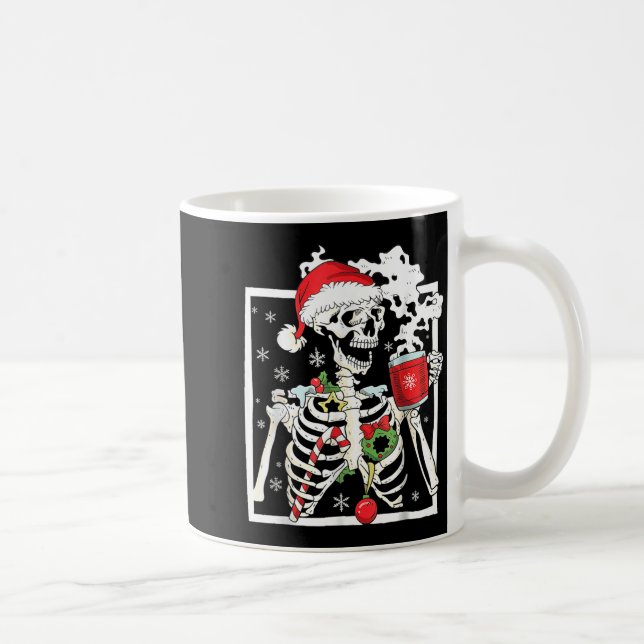 Christmas Skeleton With Smiling Skull Drinking Cof Kaffeetasse (Rechts)