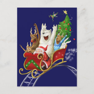 Christmas sledge funny digital drawing santa claus feiertagspostkarte