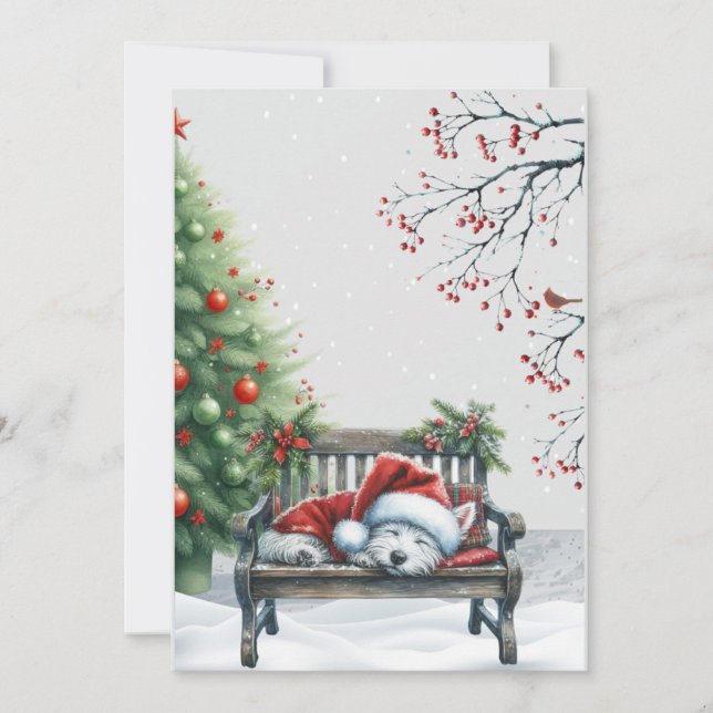 Christmas Sleeping Westie Card Feiertagskarte (Vorderseite)