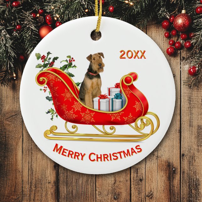 Christmas Sleigh Airedale Terrier Dog Keramik Ornament (Von Creator hochgeladen)