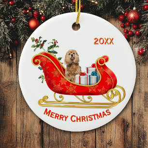 Christmas Sleigh Buff Cocker Spaniel Dog Keramik Ornament