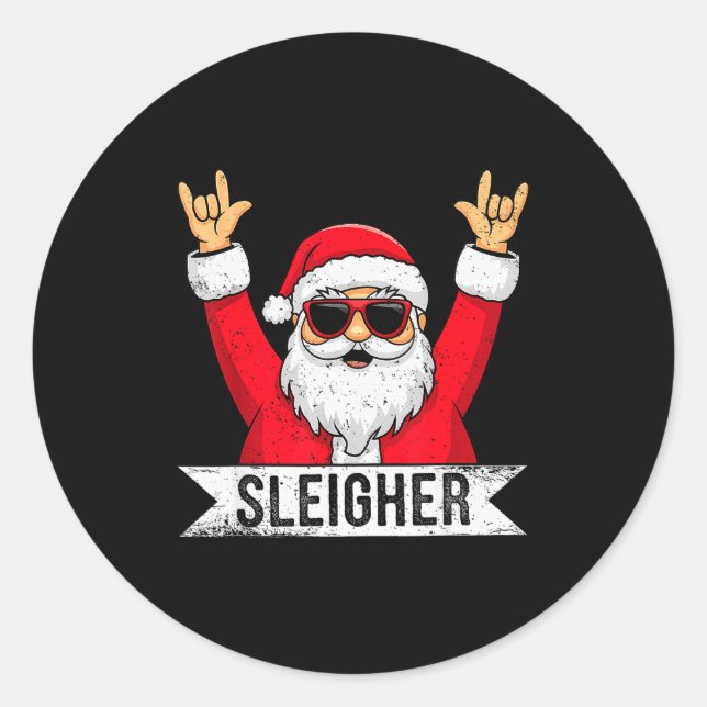 Christmas Sleigher Santa Rock Xmas Rocker Men Wome Runder Aufkleber (Vorderseite)