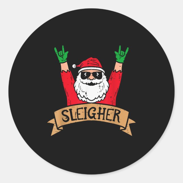 Christmas Sleigher Santa Rock Xmas Rocker Men Wome Runder Aufkleber (Vorderseite)