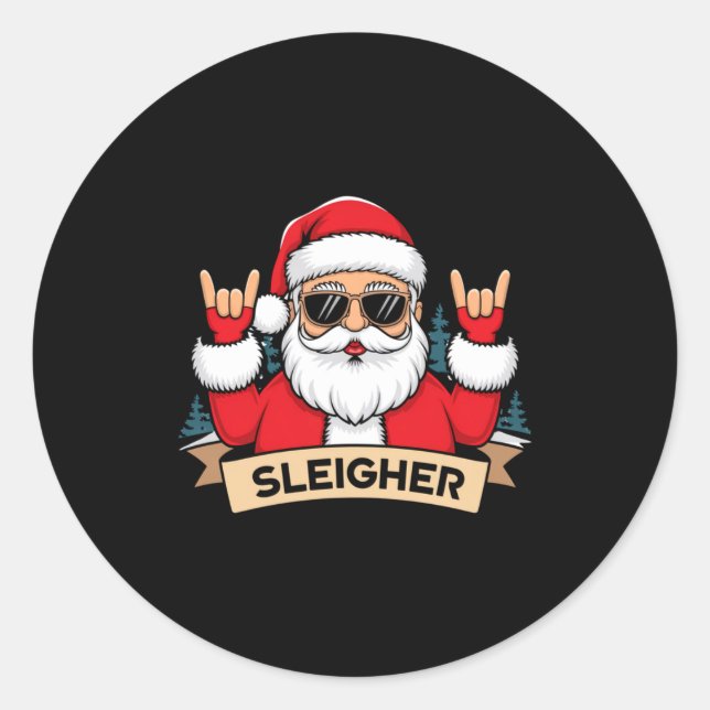 Christmas Sleigher Santa Rock Xmas Rocker  Runder Aufkleber (Vorderseite)