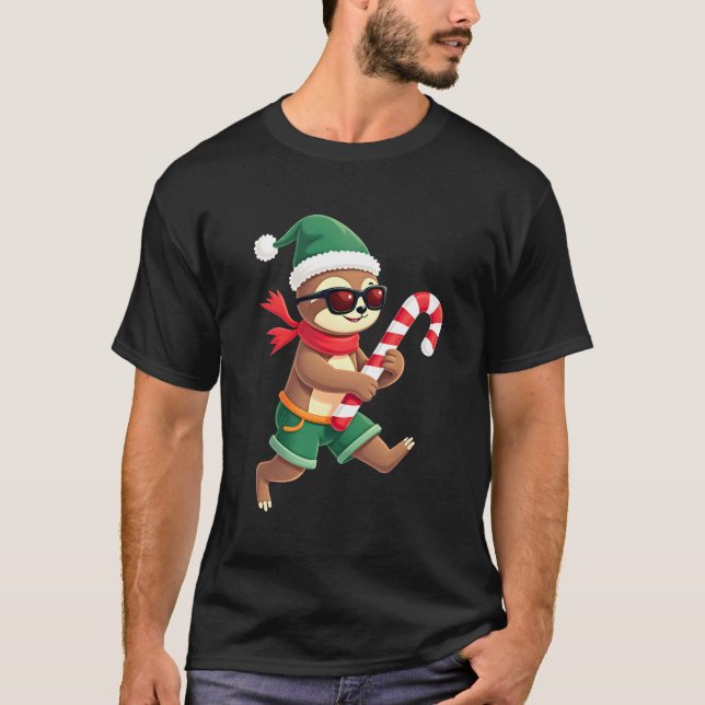 Christmas Sloth Elf Peppermint Candy Cane Shirt Gi (Vorderseite)