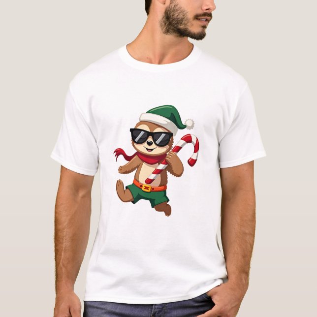Christmas Sloth Elf Peppermint Candy Cane Shirt Gi (Vorderseite)