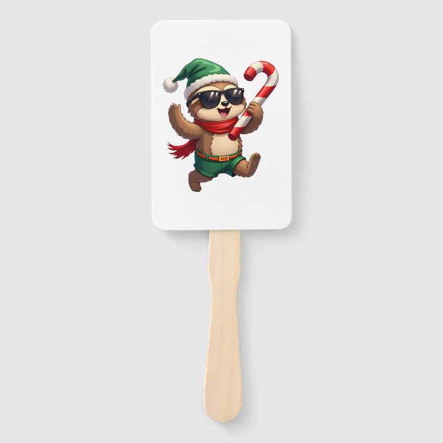 Christmas Sloth Elf Peppermint Candy Cane Shirt Gi Fächer (Vorderseite)