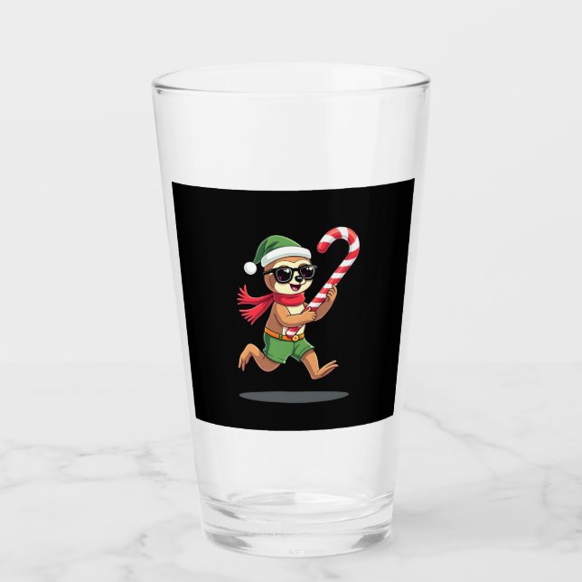 Christmas Sloth Elf Peppermint Candy Cane Shirt Gi Glas (Vorderseite)