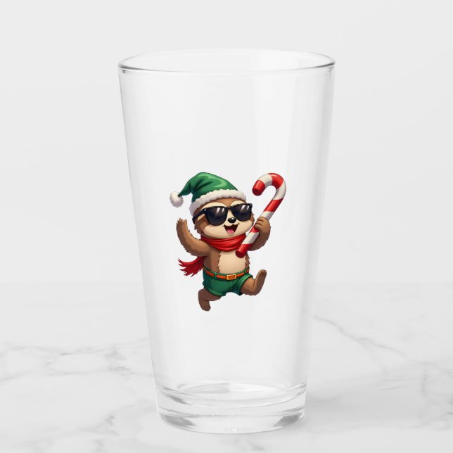 Christmas Sloth Elf Peppermint Candy Cane Shirt Gi Glas (Vorderseite)