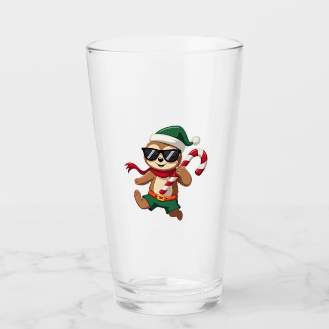 Christmas Sloth Elf Peppermint Candy Cane Shirt Gi Glas (Vorderseite)