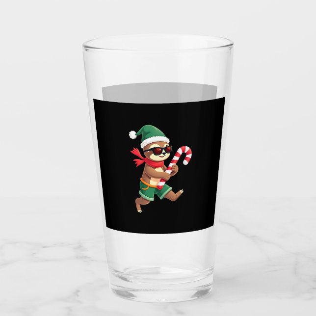 Christmas Sloth Elf Peppermint Candy Cane Shirt Gi Glas (Vorderseite)
