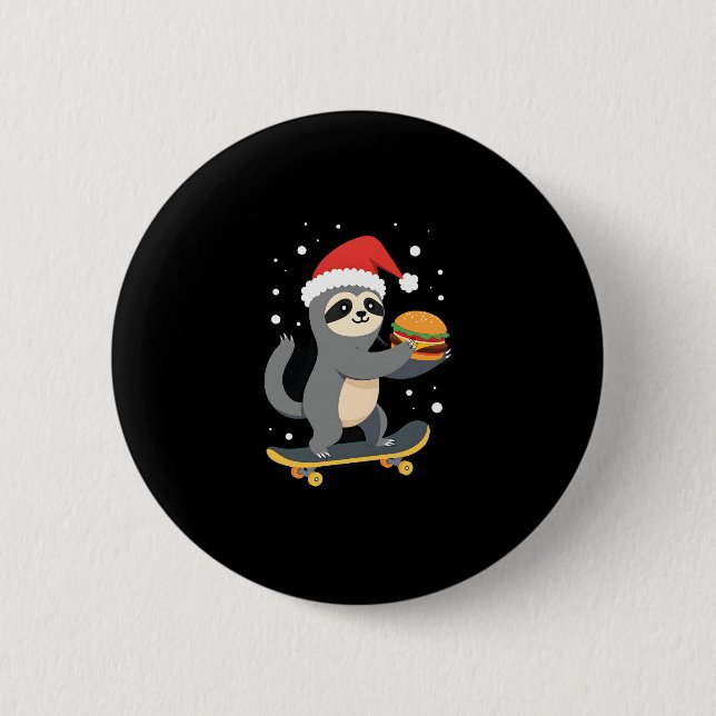 CHRISTMAS SLOTH Funny Christmas Skateboard Sloth ( Button (Vorderseite)