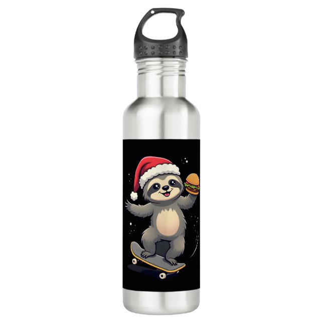CHRISTMAS SLOTH Funny Christmas Skateboard Sloth ( Edelstahlflasche (Vorderseite)