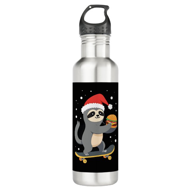 CHRISTMAS SLOTH Funny Christmas Skateboard Sloth ( Edelstahlflasche (Vorderseite)