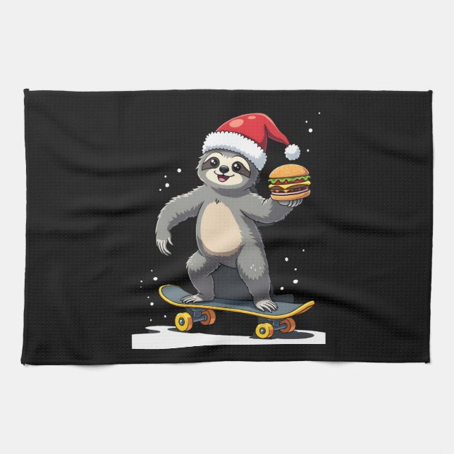 CHRISTMAS SLOTH Funny Christmas Skateboard Sloth ( Geschirrtuch (Horizontal)